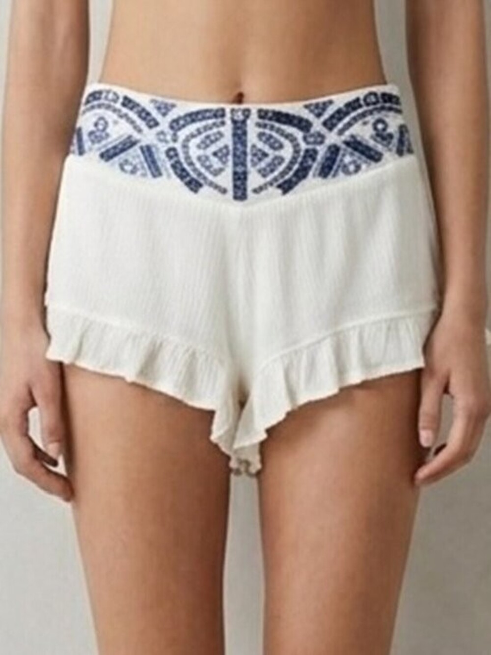 White Blue Ruffle Embroidered Short Shorts - Picture 2 of 6